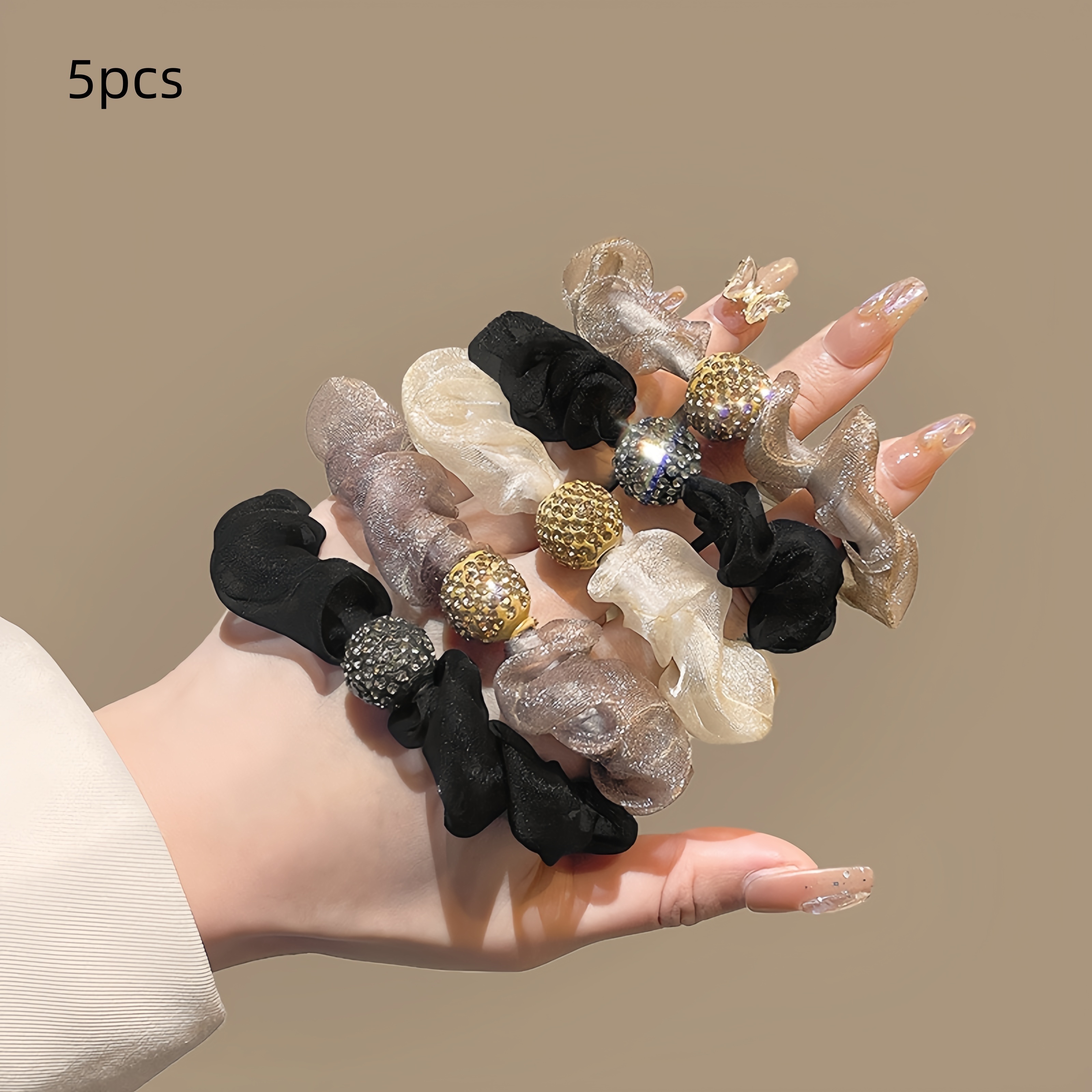 

5pcs Luxehair Hair Ties With Rhinestones, Plastic Hair Bands, Fashionable All- Women's Hair Accessories For High Ponytails