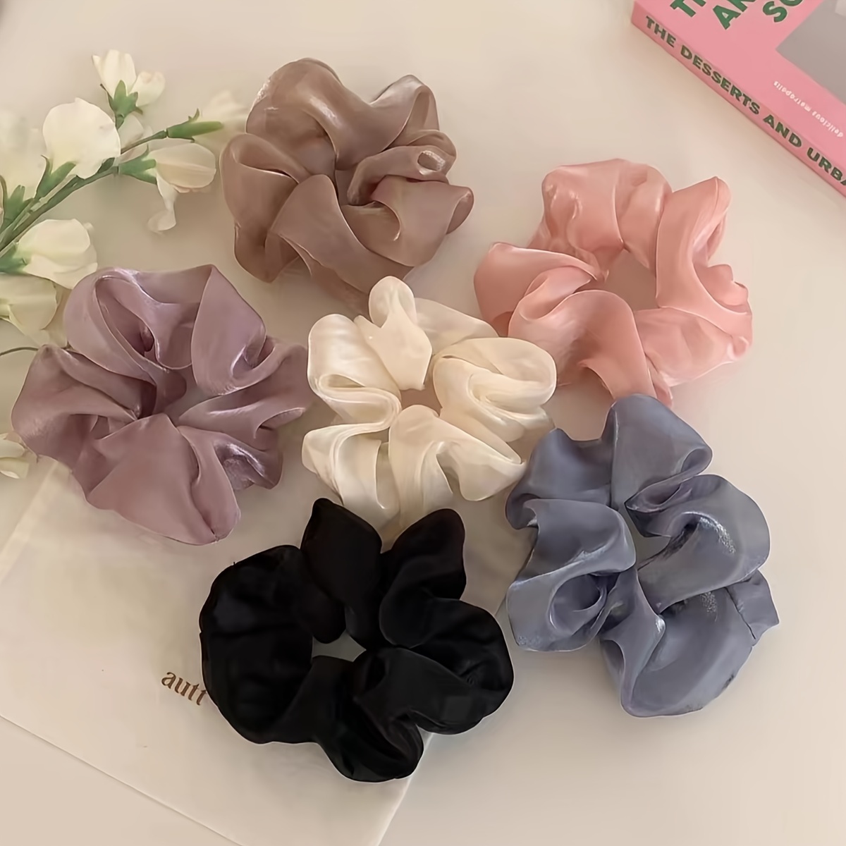 

Elegant 6pcs Silky Scrunchie Set - Solid Color, Hollow Ties For Women & Girls - Everyday Use