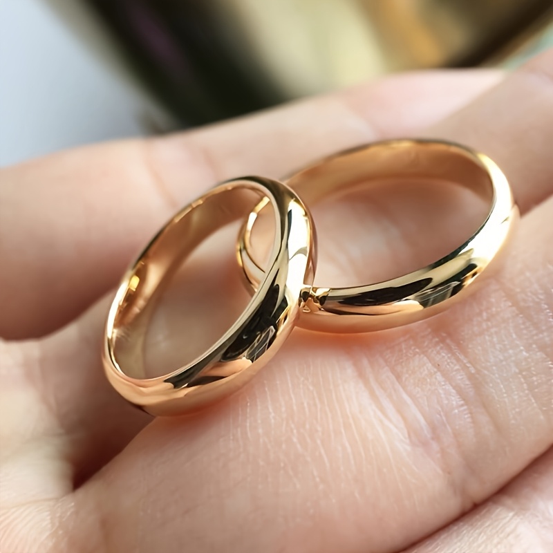 1pc Simple Elegant Wedding Engagement Ring Unisex Couple Rings Stainless  Steel Golden Plated Glossy Band Valentine's Day Gift