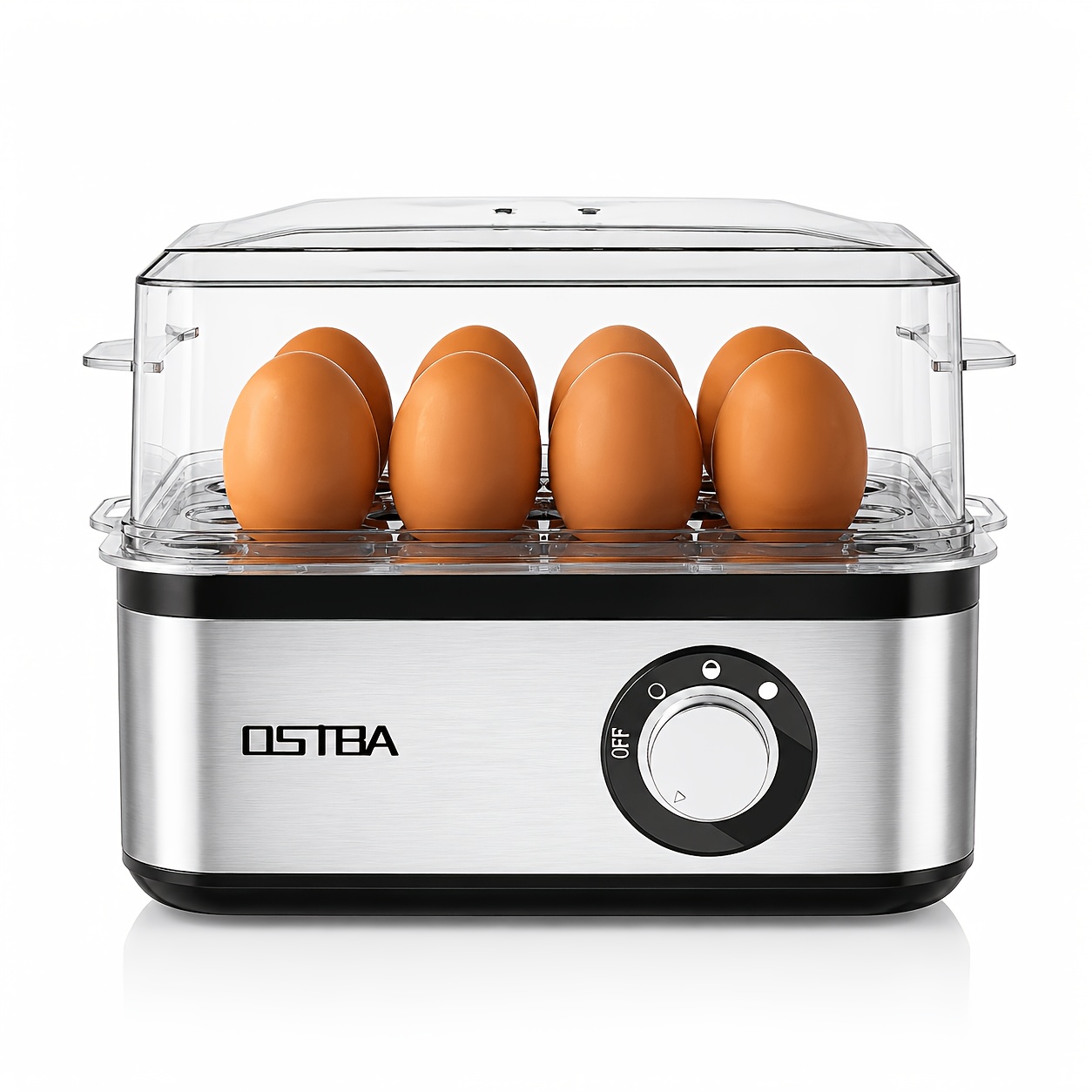 Electric Egg Cooker for 1-8 Eggs, Soft Medium Hard Boiled Eggs, Auto Shut-Off with Buzzer, Omelet And Poached Egg Maker, Measuring Cup Included, 201 Stainless Steel