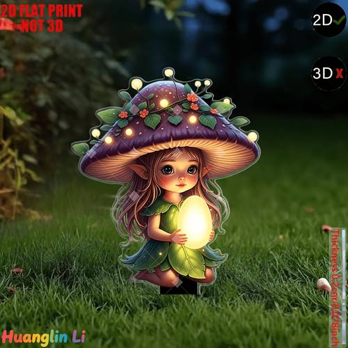 2d lapos - 【2d lapos】 1db 2d lapos nyomtatás 2d térbeli bűvölő gomba dugó - aranyos világító erdei gomba lány, fényforrás tojás dizájnnal, bohém stílusú akril dekoráció