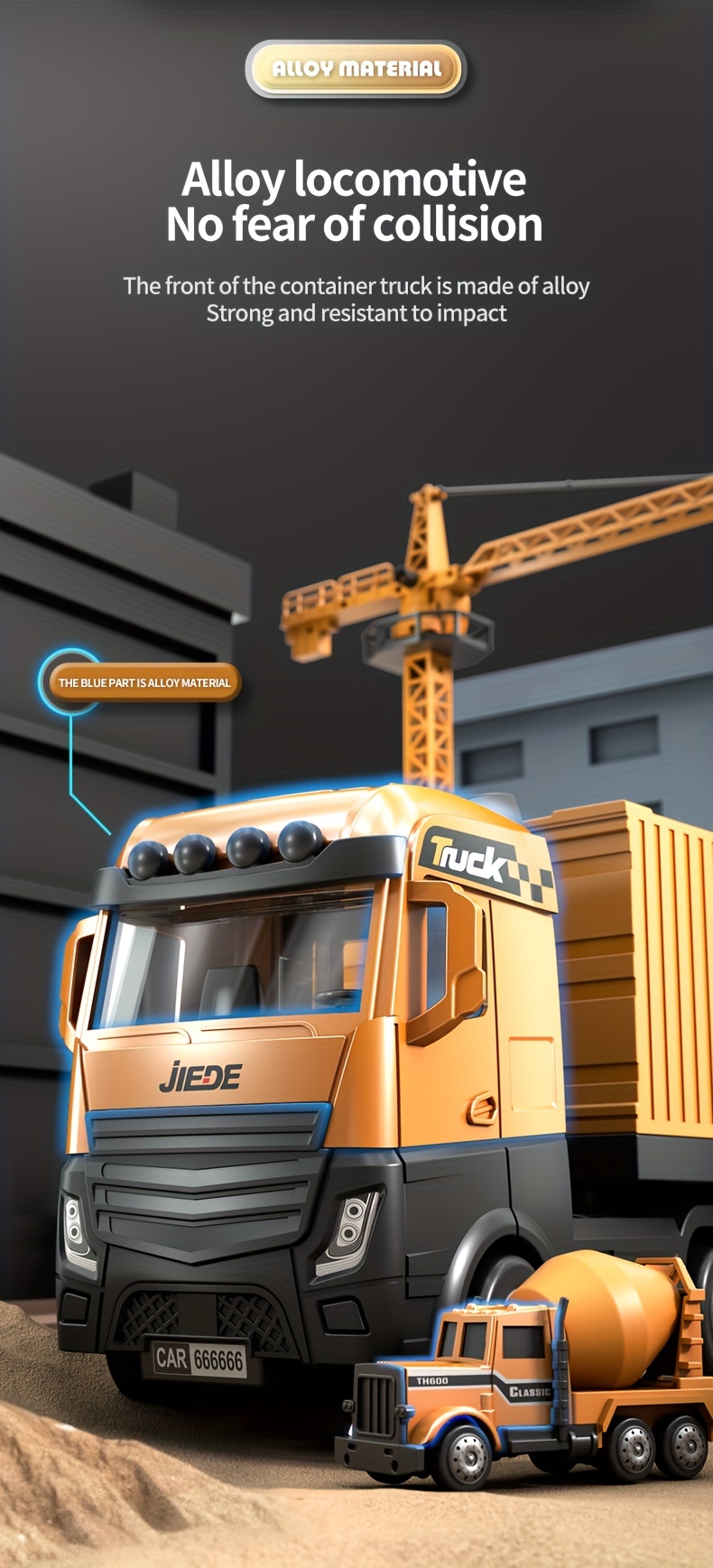 alloy simulation model construction site vehicle toy container including launch track including container truck tower crane 6 small cars tractor excavator bulldozer roller forklift mixer etc no electricity certificate complete truck building block building block building set truck model toy trailer truck toy for boy alloy car and trailer low bed trailer toy construction vehicle toy mini excavator toy Product details 2