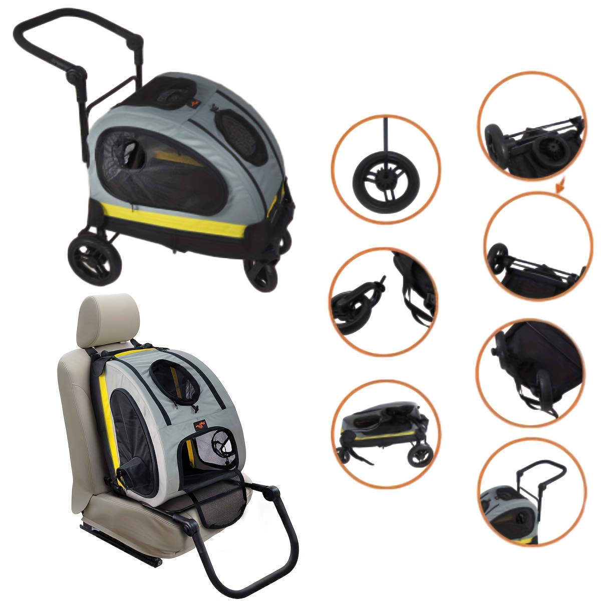 TEMU Pet Travel Stroller: 2-in-1 Dog Stroller For Car Seat, Travel Carrier, Portable Pet Stroller For Small Dog Breeds And Cats, With And Brakes, Low