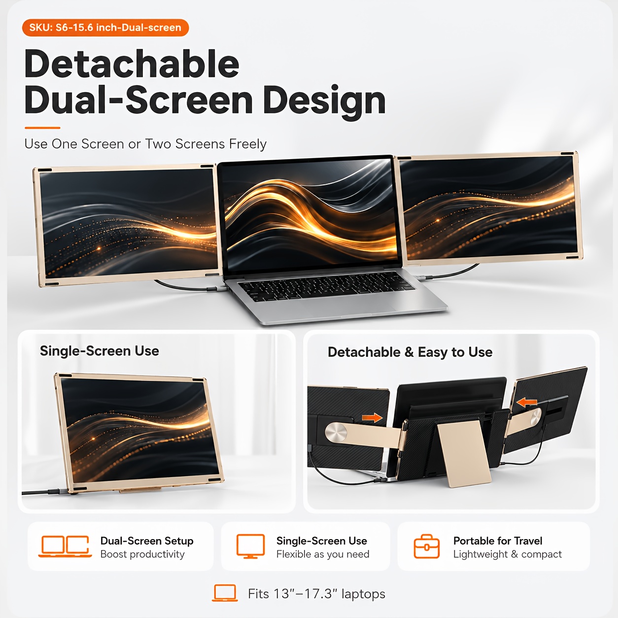 Laptop Screen Extender 14 / 15.6 Inch Dual Screen Portable Monitor, 1080P FHD IPS Screen, 178° Wide Viewing Angle, High Color Gamut, Plug And Play Three-Screen Expansion, Widely Compatible, USB-C/HDTV Video Output, Foldable External Monitor