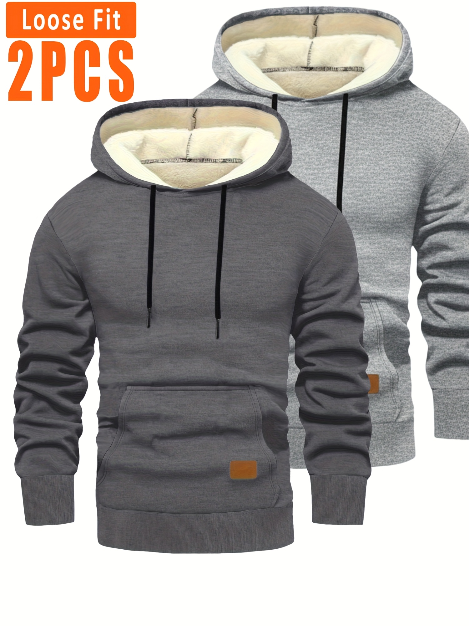 2 stuks Heren Fleece-gevoerde Hoodies - Dikke Winter Pullovers met Kangaroo Zak