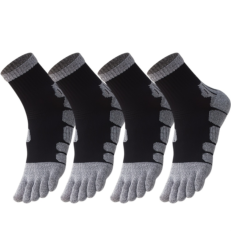 TEMU 4 Pairs Thickened Terry Five-toe Socks: Sports Socks, Toe Socks For Men, Mid-calf Socks. Sweat-absorbent, Breathable, Anti-slip, Wear-resistant.