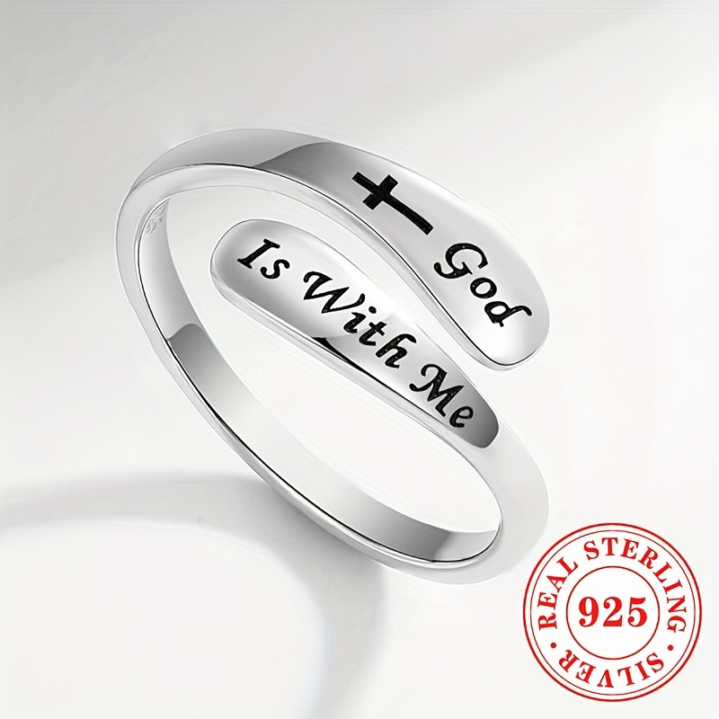 A Stylish And Personalized S925 Sterling Silver Ring For Women, Featuring Adjustable , Suitable For Men And Women, With Religious Faith Inscriptions