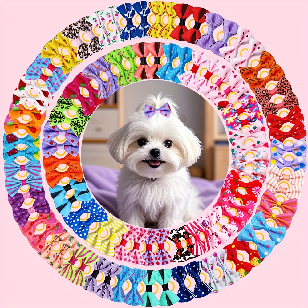 TEMU Random 60pcs Dog Bows Handmade Puppy Bowknots Hair Supplies For Dogs And Cats Yorkshire/maltese Pet Grooming Accessories