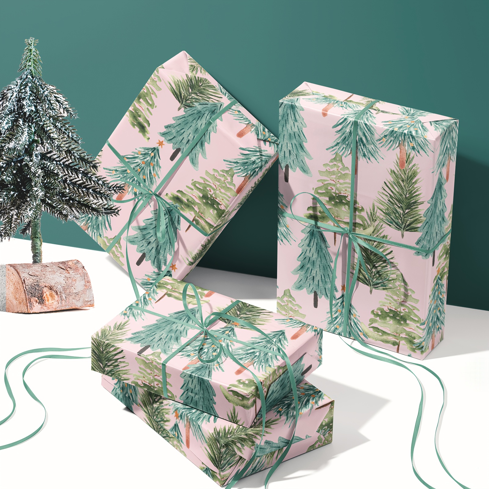 Image of 1 Roll Of Christmas Wrapping Paper | Pastel Watercolor Christmas Tree Pattern, Suitable For Gift Wrapping, Holiday Decorations, Party Setup, Home Decor - 43cm × 500cm, 17 Inches × 16.4 Feet
