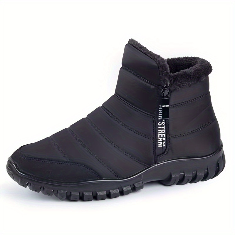 Image of Men' Snow Boots, Anti-slip Windproof Slip On Soft-soled Ankle Boots With Fuzzy Lining And Side Zipper For Outdoor, Autumn And Winter