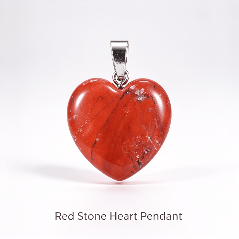 6pcs Red Stone Heart Pendant Natural Stone Charm Set