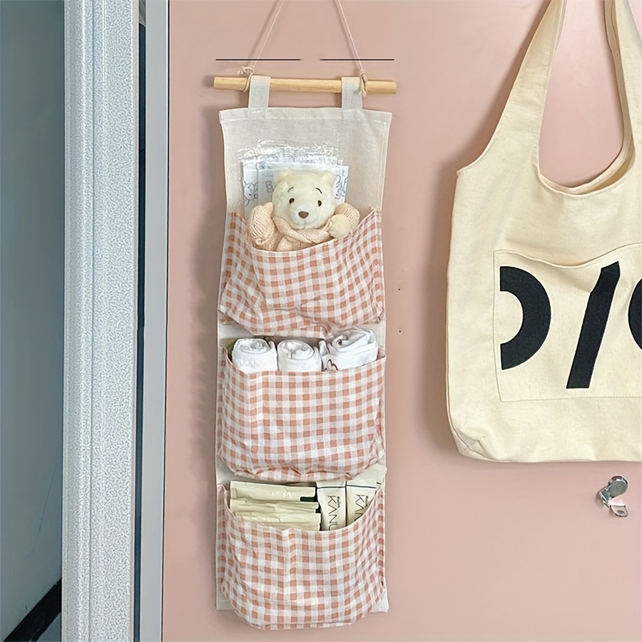 TEMU 1pc Pink Wall-mounted Bedroom Organizer - Hanging Storage Bag For Books, Jewelry, And Sundries, Perfect For Dorms And Bedrooms, Valentine's Day