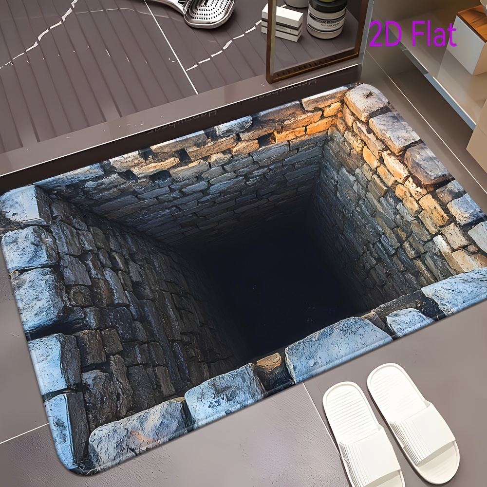 TEMU Doormat, Doormat 1pc Realistic Cave Stone Cellar Black Hole Illusion Doormat - Non-slip Absorbent Floor Mat, Washable Entry Mat, Suitable For