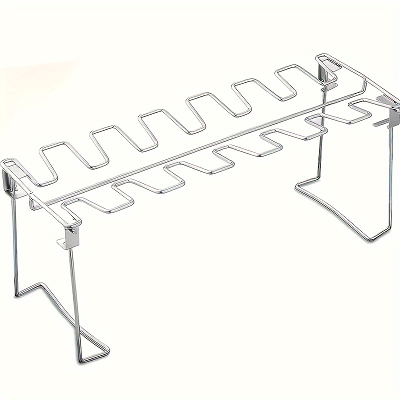 Image of A Foldable Stainless Steel Chicken Leg Rack, Suitable For Vertical Smokers, Ovens, And Kitchen Additions, Perfect For Picnics, Camping, Barbecues, And Cooking - Easy To Store
