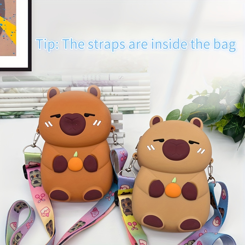 

1pc Cute Capybara Silicone Coin Purse, Crossbody Bag, Portable Storage Wallet With Straps, No , Soft Tpu Material