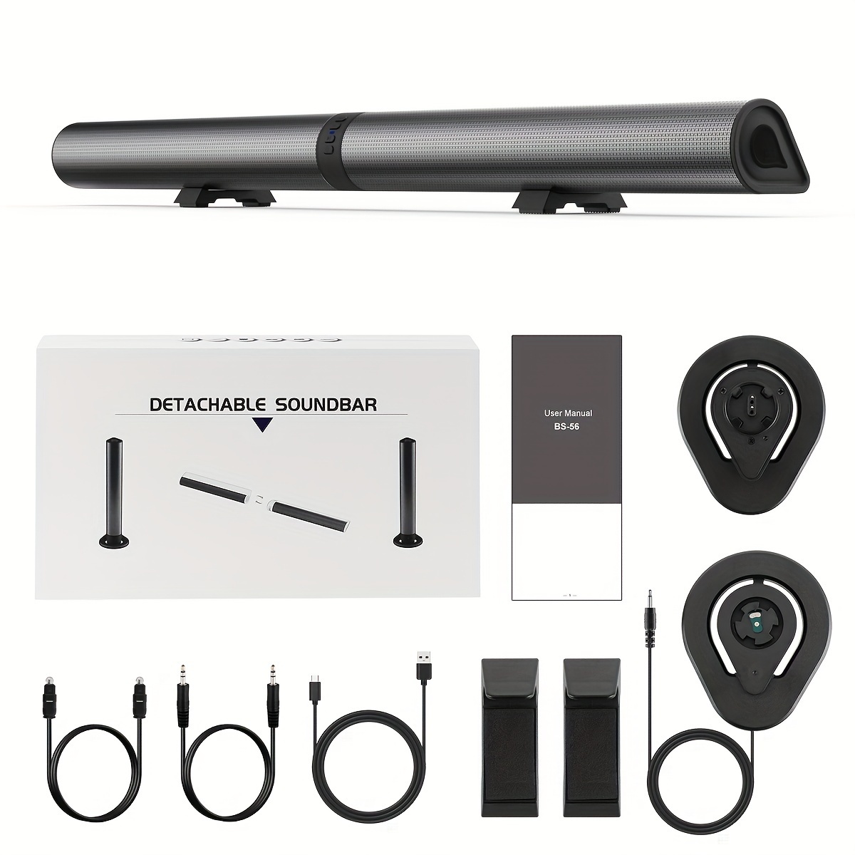 E-shop Soundbar für TV-Geräte, abnehmbare 2-in-1 Soundbar, abnehmbarer und wandmontierbarer TV-Lautsprecher für Home-Partys