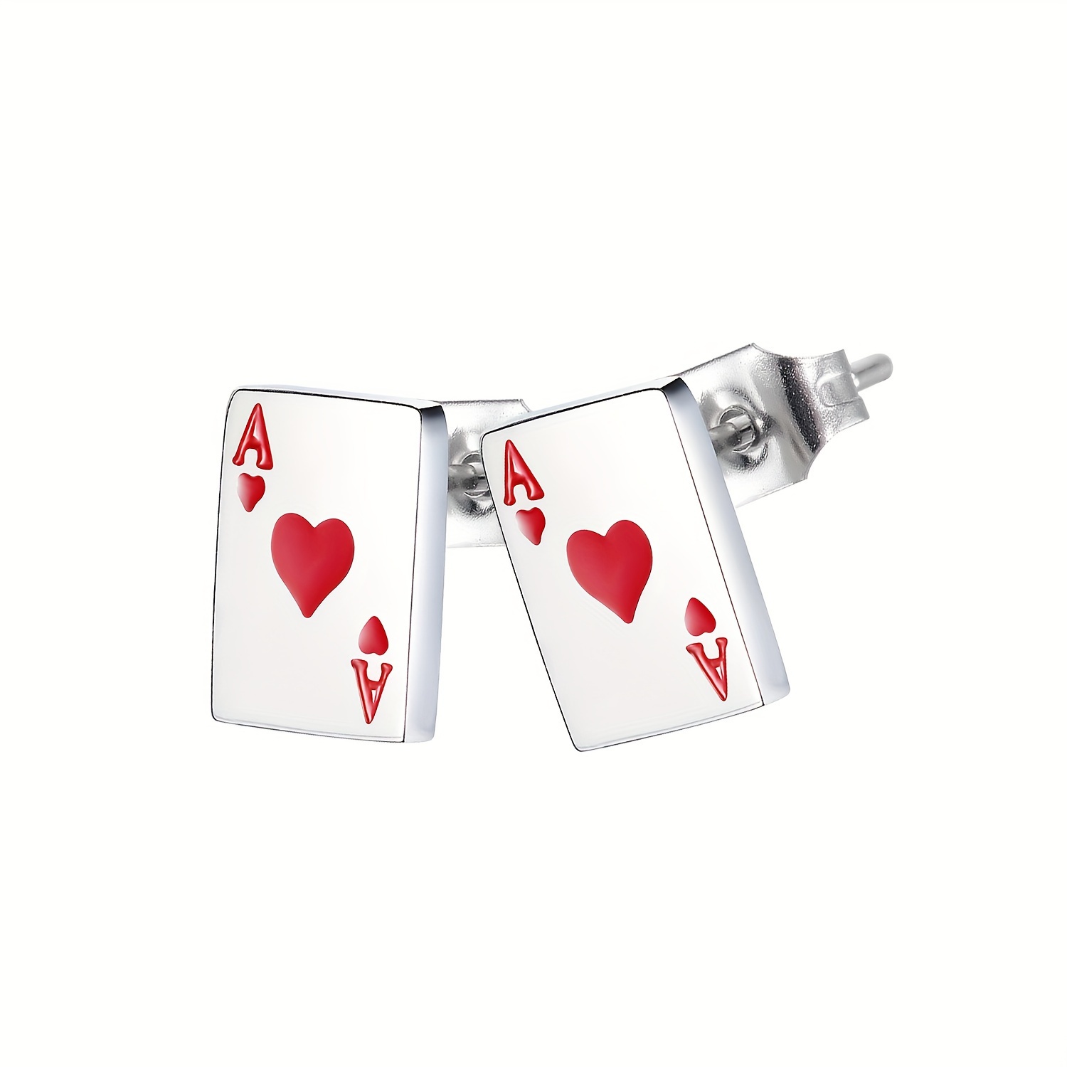 

A Pair Of Women's Unique Designer Fashion Playing Card Titanium Steel Earrings, Heart And Flower .