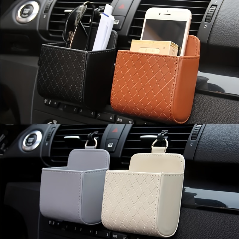 

Sleek & Durable Pu Leather Car Vent Organizer: Multi-functional Storage Bag & Phone Holder - Enhance Your Drive