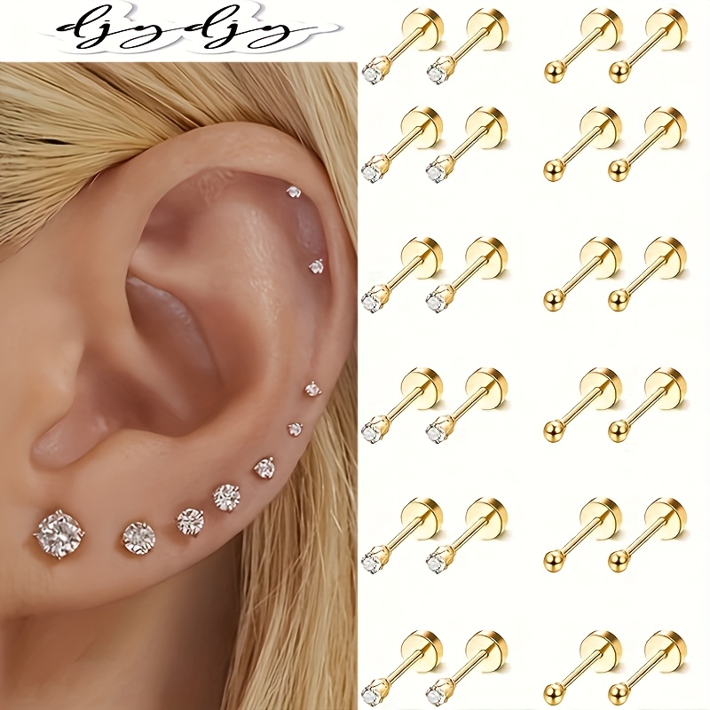 Chunky Gold Stud Earrings For Women - Geometric Textured Hypoallergenic Statement Earrings