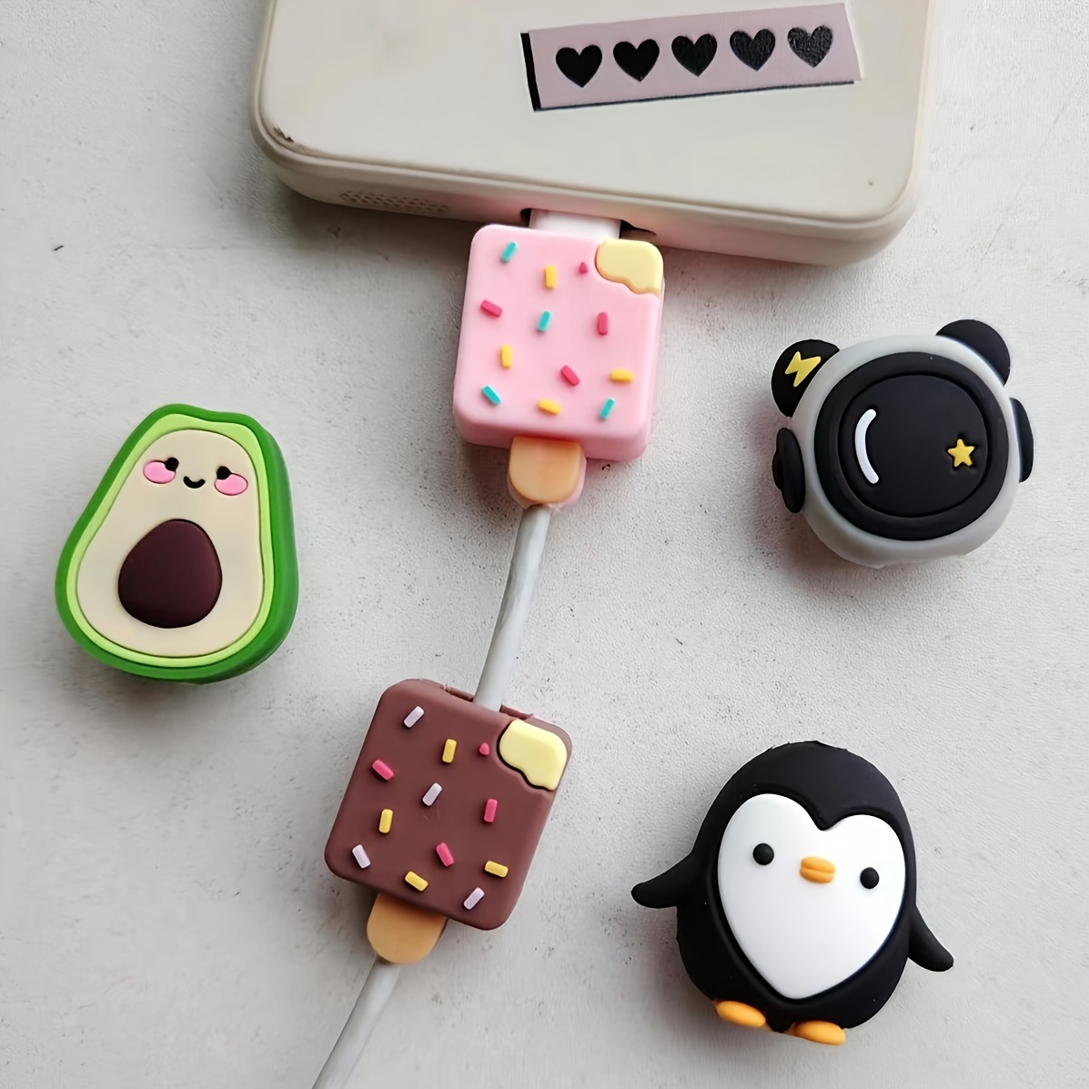 

5pcs Cute Animal Design Cable Protectors For 18/20w Apple Data Cables With Gifts Ice Cream/snowman/astronaut/avocado Style