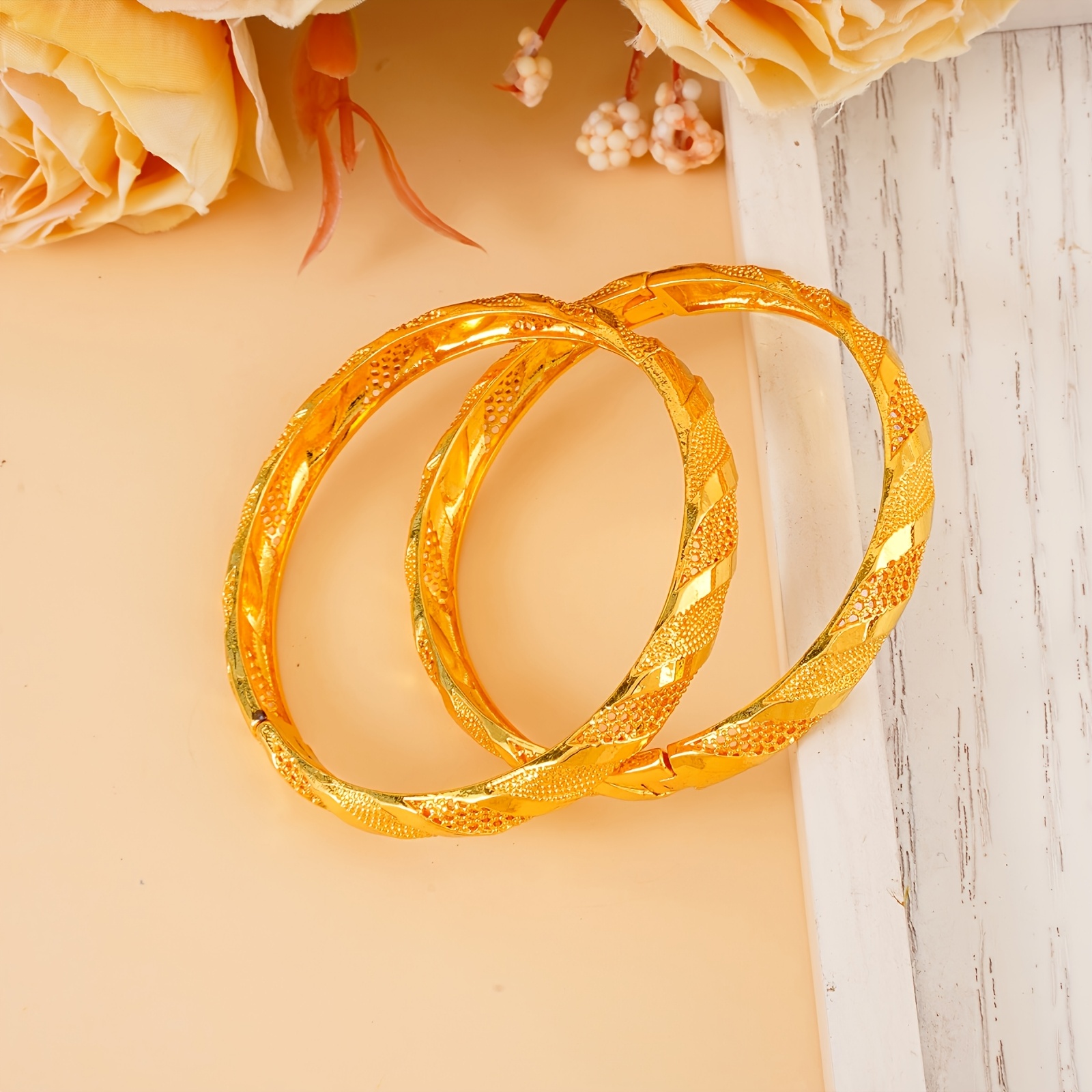 3pcs Golden Plated Openwork Bracelets for Daily Matching
