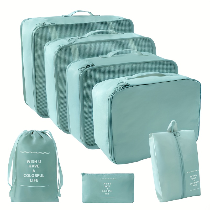 TEMU 7-teiliges rosa Reise-Organizer-Set - strapazierfähige Polyester-Packing-Cubes für Kleidung, Unterwäsche, Schuhe, Kosmetik & Reise-Essentials,