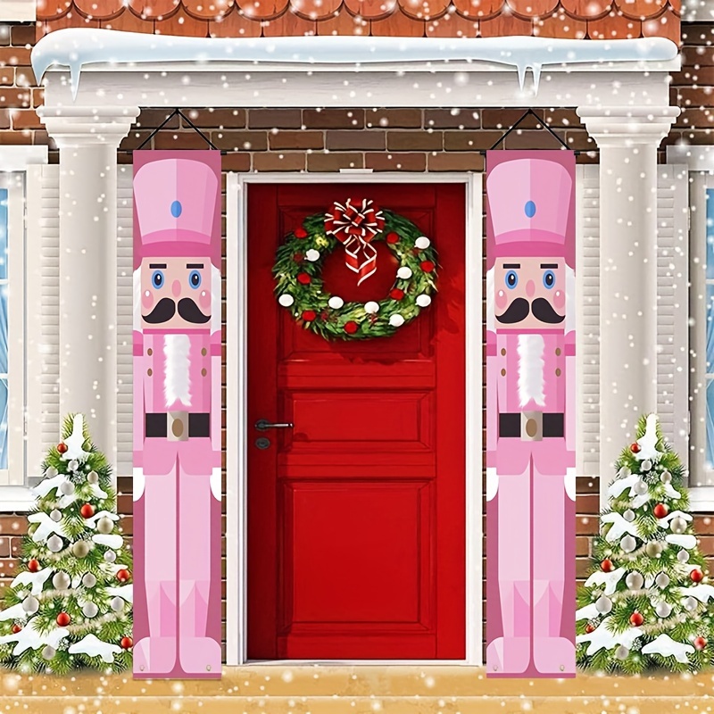 

Charming Pink Nutcracker Polyester Banner Set - Versatile Outdoor & Indoor Decor For Parties, Home Entrance, And Patio - 70.68x11.81 Inches