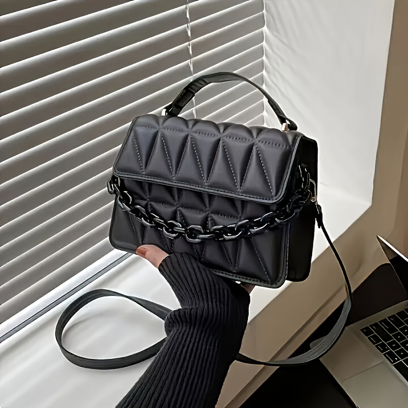 1pc Bolso Bandolera Mini, Negro con Cierre Magnético y Correa Ajustable, Diseño Acolchado, Bolso de Mano Casual para Mujer, Bolso Bandolera Pequeño
