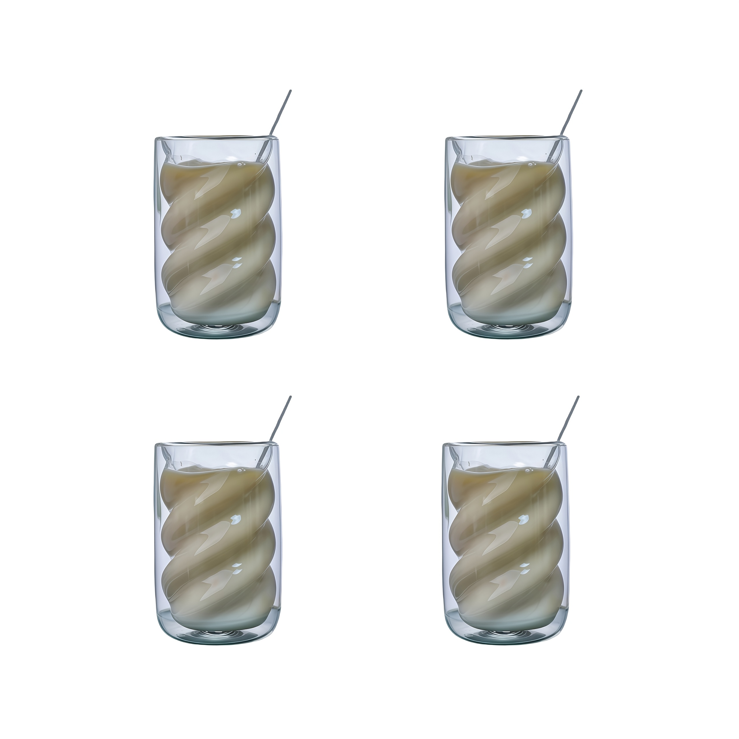 4pcs Double-layer Glass Spiral Cup Creative Coffee Cup Glass Milk Cup Glass Milk Tea Cup Juice Cup Home Insulation Double-layer Cup