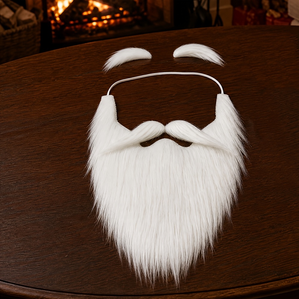 TEMU Santa Claus Fake Beard And Fake Eyebrow Set - White Long Beard, Suitable For Christmas, Halloween, Cosplay Parties, And Themed Event Costume
