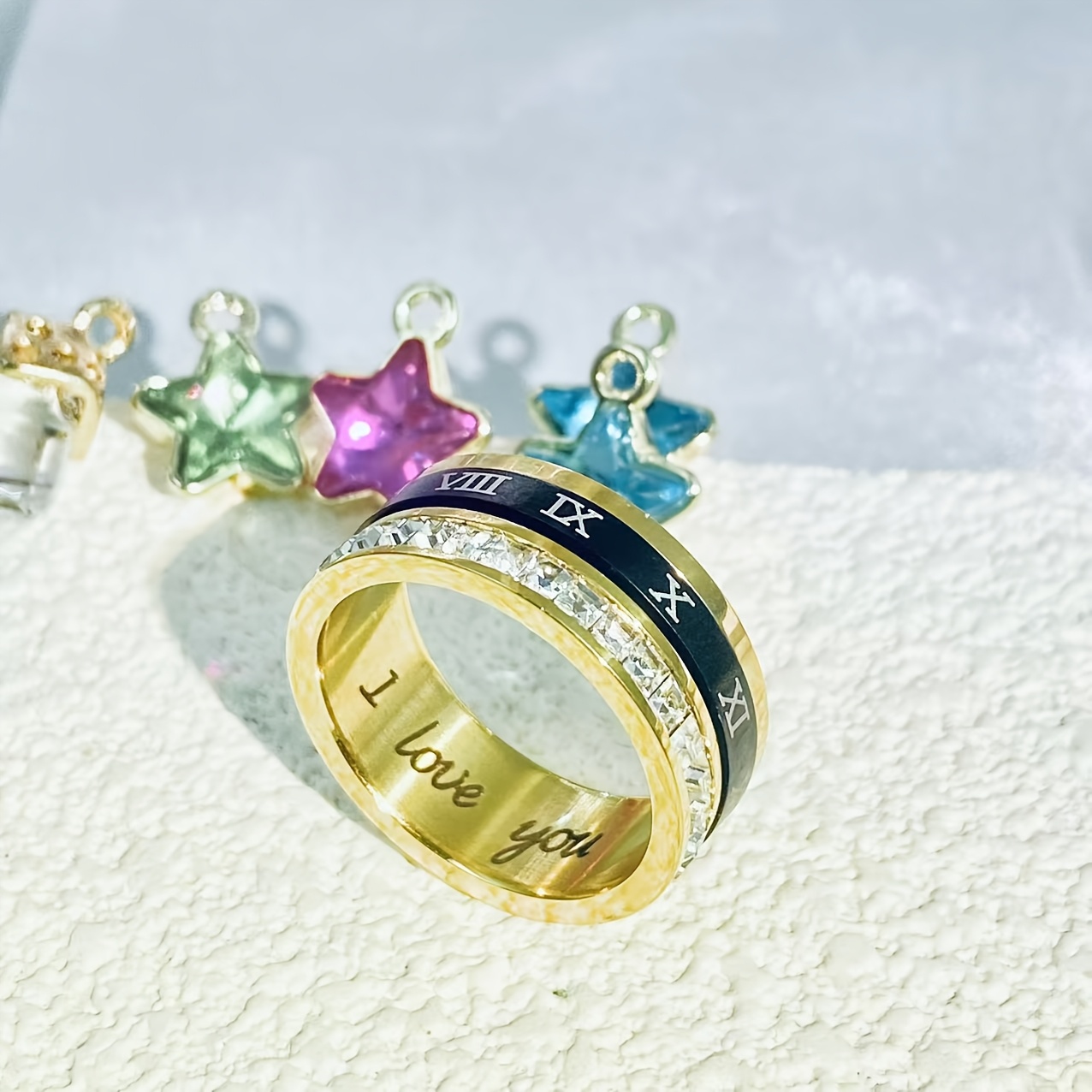 personalized anniversary wedding birthday ring custom roman   vi ix xii engraved name date rotatable band durable stainless steel jewelry gift for women men   valentines christmas present affordable   wedding jewelry synthetic stone embellishments holiday keepsake stylish accessory     mens jewelry Product details 2