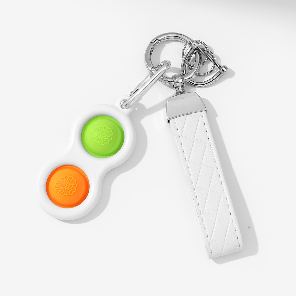 2-pack srebrni karirani kožni privjesak za ključeve s fidget popperom, držač za auto ključeve protiv gubitka s alatom, metalni karabiner   s dijamantnim šavovima, praktičan minimalistički unisex poklon