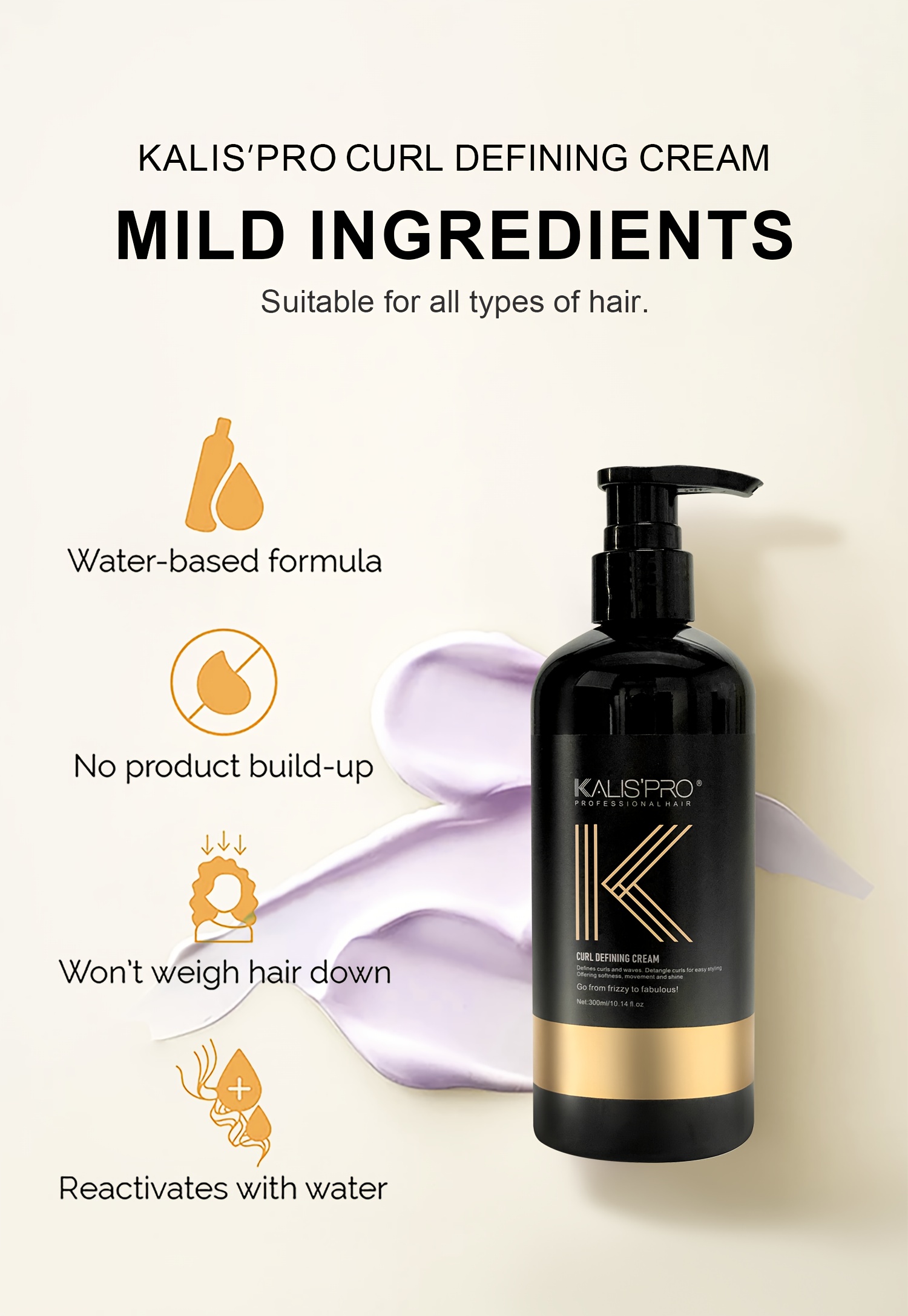 Crème de stylage pour boucles pour hommes, 300 ml/10.14 oz, améliore, hydrate et contrôle les frisottis avec une tenue douce et longue durée | Formule non irritante pour cheveux bouclés - Fournitures quotidiennes pour étudiants