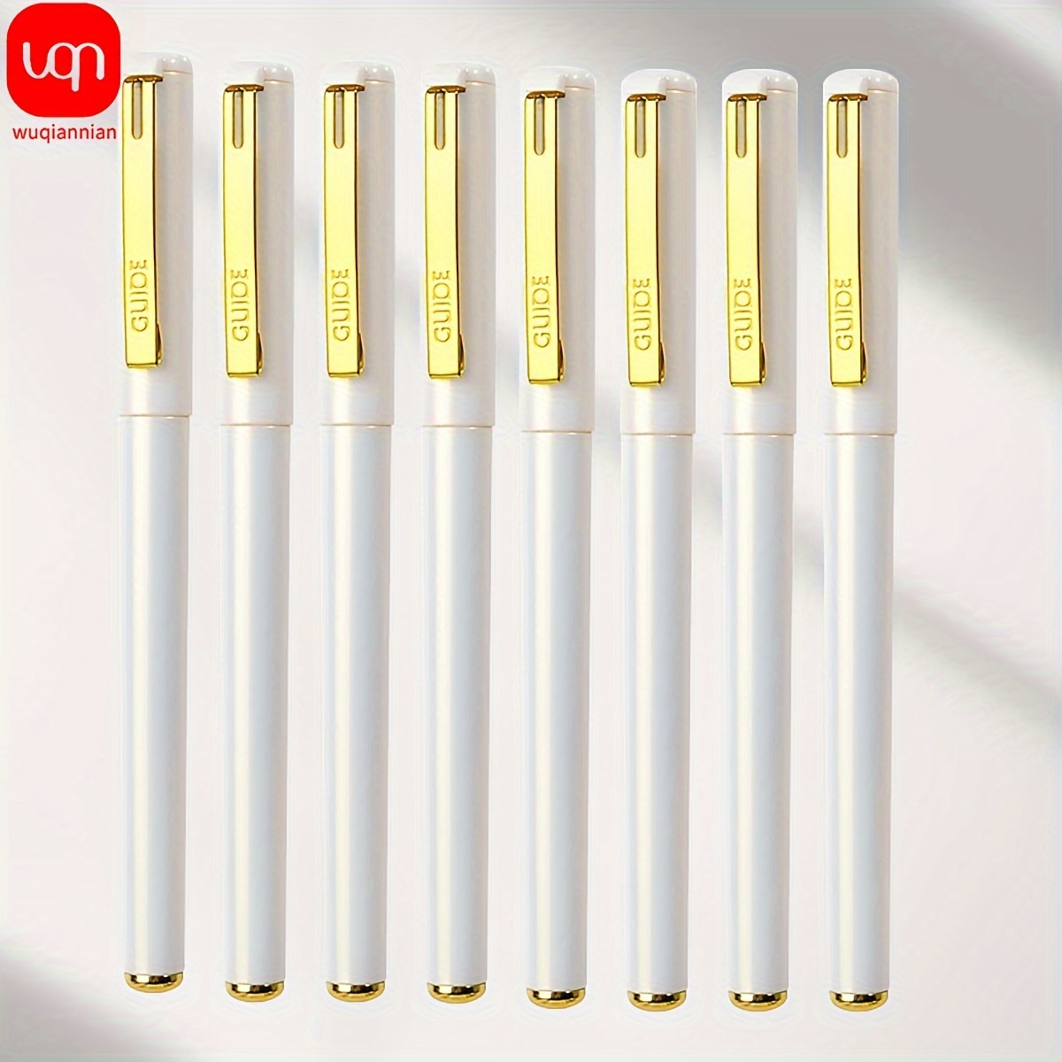 

Wqn Ergonomic Gel Pens, 0.7mm Fine Point, Comfort Grip With Metal Clip, Smooth Writing For Daily Use & Office - Gold Ink, White Barrel