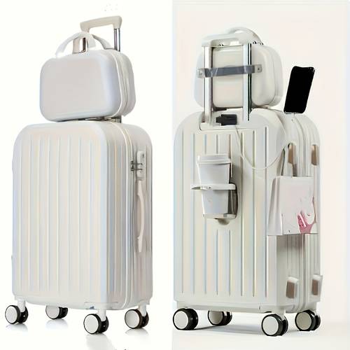 1pc 2pcs minimalist solid color luggage case set hard shell zipper trolley case with square small makeup handbag for travel use