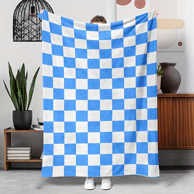 

Chic Blue Flannel Throw Blanket - & Soft For Couch, Bed, Camping & Travel | , Hypoallergenic Gift Idea