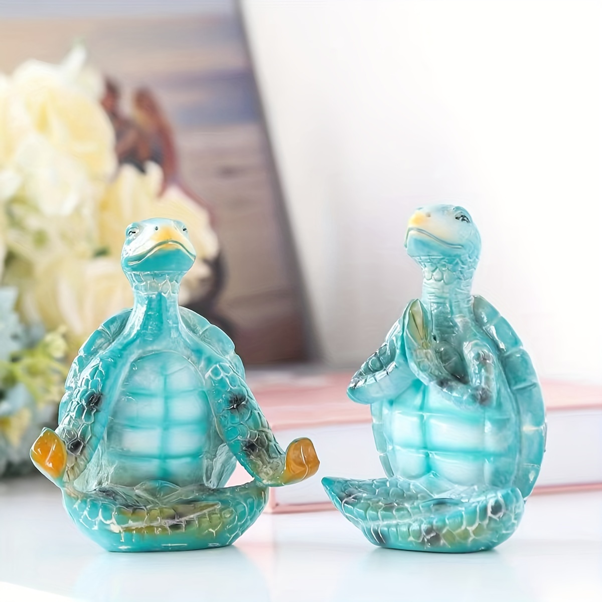 

2pcs, Resin Turtle Figurines, Meditating Turquoise Design, For Patio Decor Desk Ornaments Café Accessories, Resin Crafts Small Statue, Room Decor, Home Decor