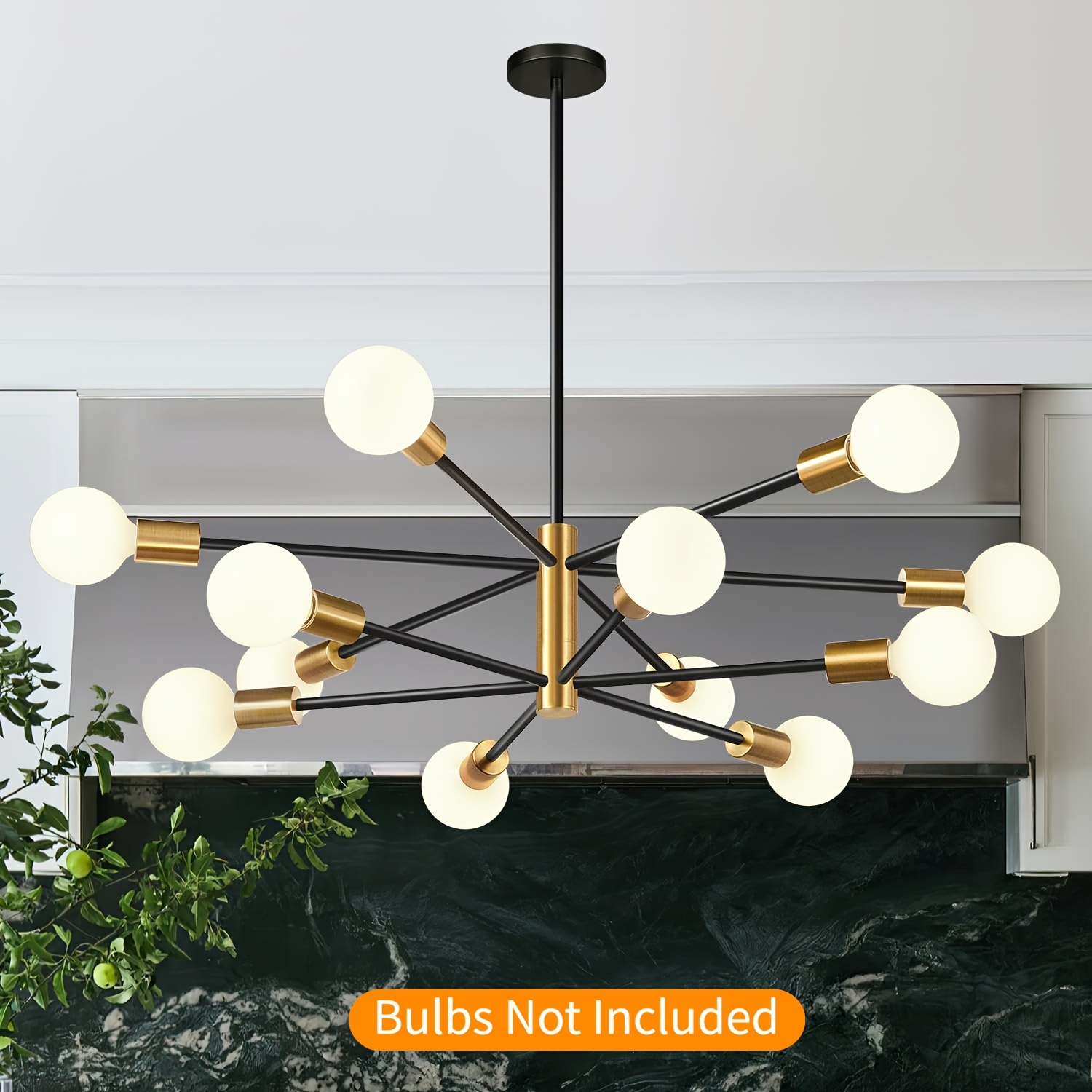 TEMU Sputnik Chandeliers Modern Black And Golden, Mid- Chandelier, Ceiling Light Fixture, Height Adjustable Pendant Light, Modern Chandelier For