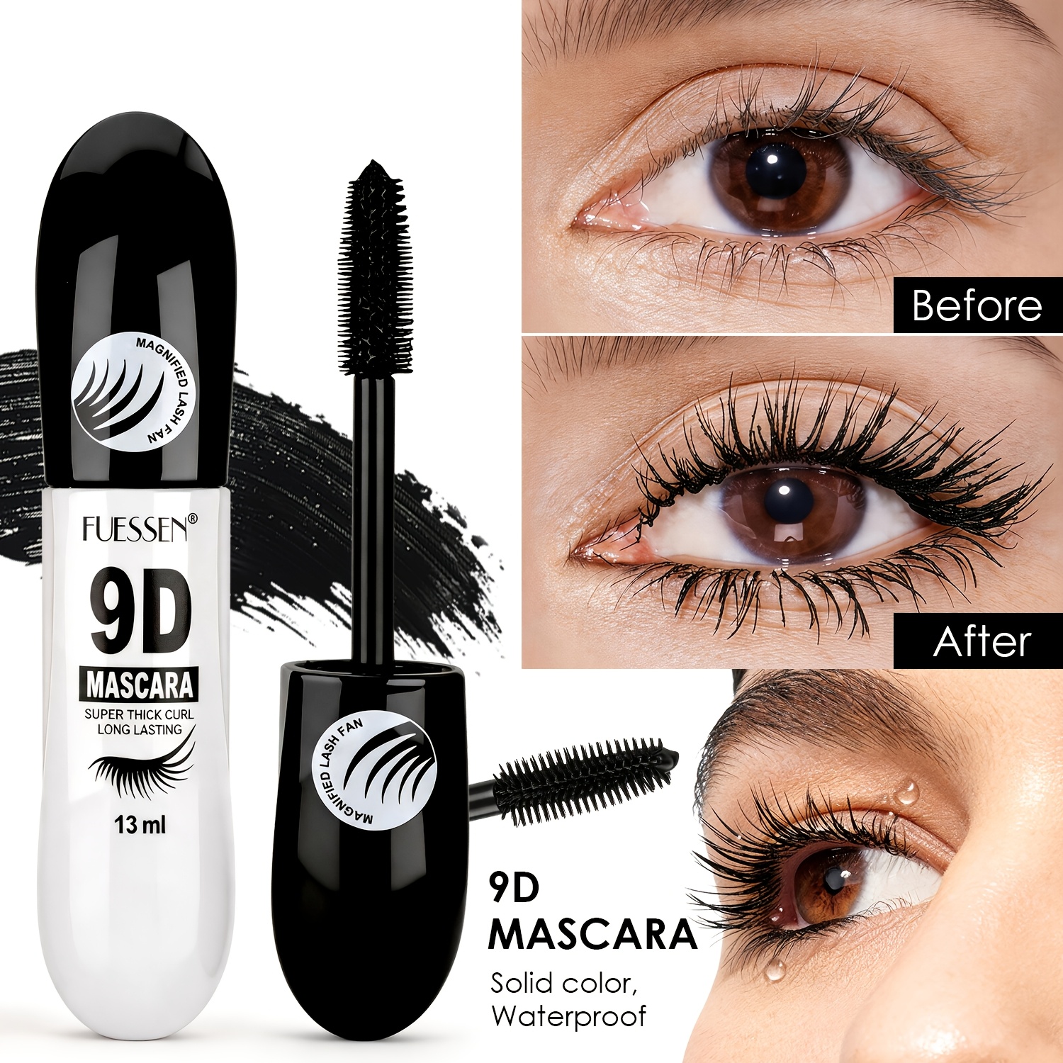 7d Fiber Lash Mascara - Waterproof, Volumizing & Lengthening, Sweat-proof, Long-lasting , Anti-smudge, For Types, Black And White
