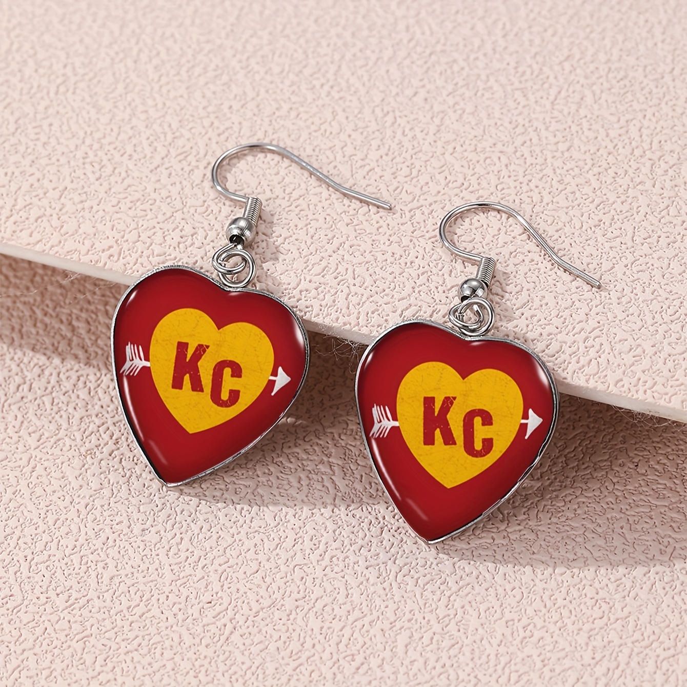 TEMU 1 Pair Of Elegant "i Love Kc" Dangle Earrings, Hypoallergenic, Lightweight, , Perfect Gift For Game Days, Parties, And Sports Team Accessories