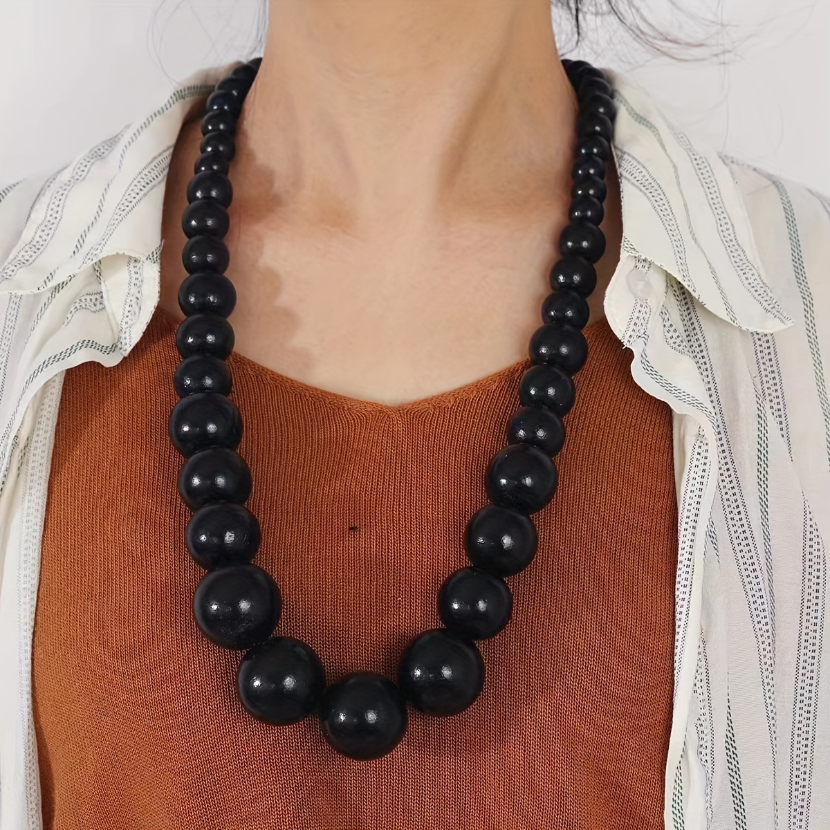 TEMU Bead Necklace New Ethnic Style Bohemian Pure Handmade Wooden Necklace Fashion Versatile