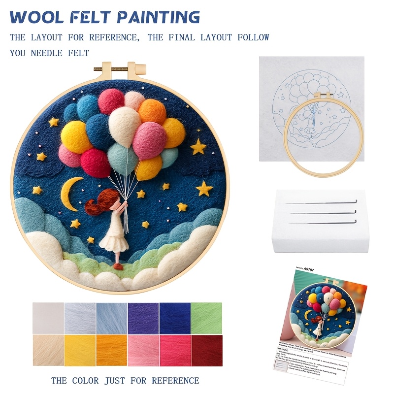 E-shop 1 unfertiges romantisches Ballon-DIY-Nadelfilz-Bastelset, inklusive Wolle, Werkzeugen Stickrahmen, geeignet für Anfänger, kreatives Geschenk, ,