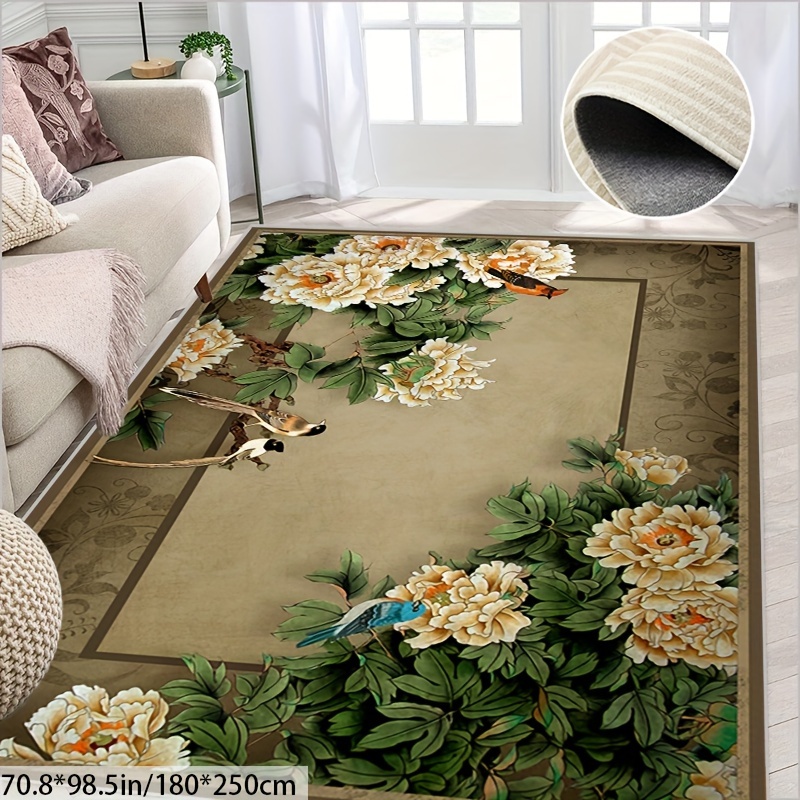 

Office Carpet Meeting Room Home Carpet European Simple Chinese Classical Flower And Bird Pattern Washable Area Carpet Office Living Room Bedroom Carpet Non-slip Waterproof Water Absorption Durable