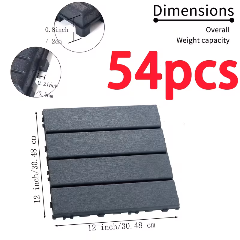 54 pack plastic interlocking deck tiles waterproof all weather pp material interlocking flooring tiles with installation for patio balcony poolside porch backyard heavy duty outdoor indoor use grey b 54 pack 13