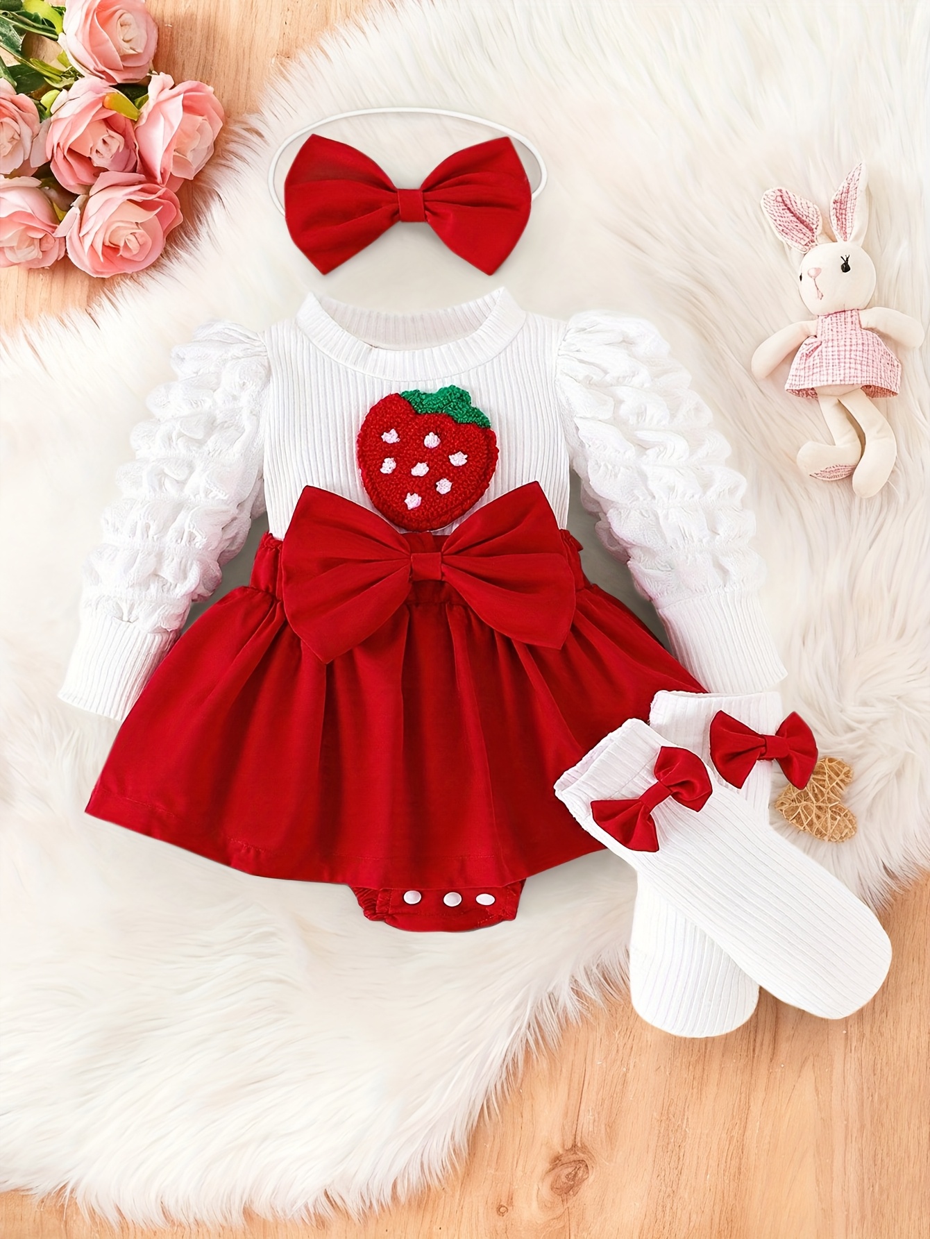 sachin and babi light blue dress 3pcs Baby Girl Spring And Autumn Romper Dress Set Newborn Infant Cute  Strawberry Snap Romper Dress + Bowknot Stockings + Matching Headband  Children'S Sweet And * Elegant Clothing Suitable for 0-1-2