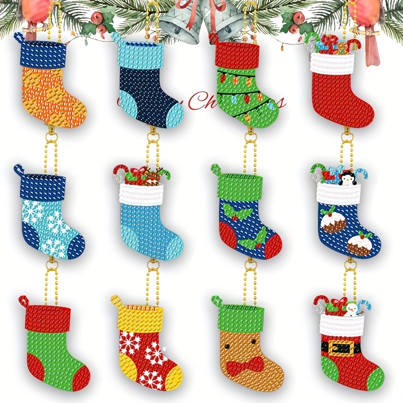 

Festive Diy Diamond Painting Kit: 12 Christmas Stocking Ornaments - Diamond Shape: Round, Material: Acrylic (pmma)