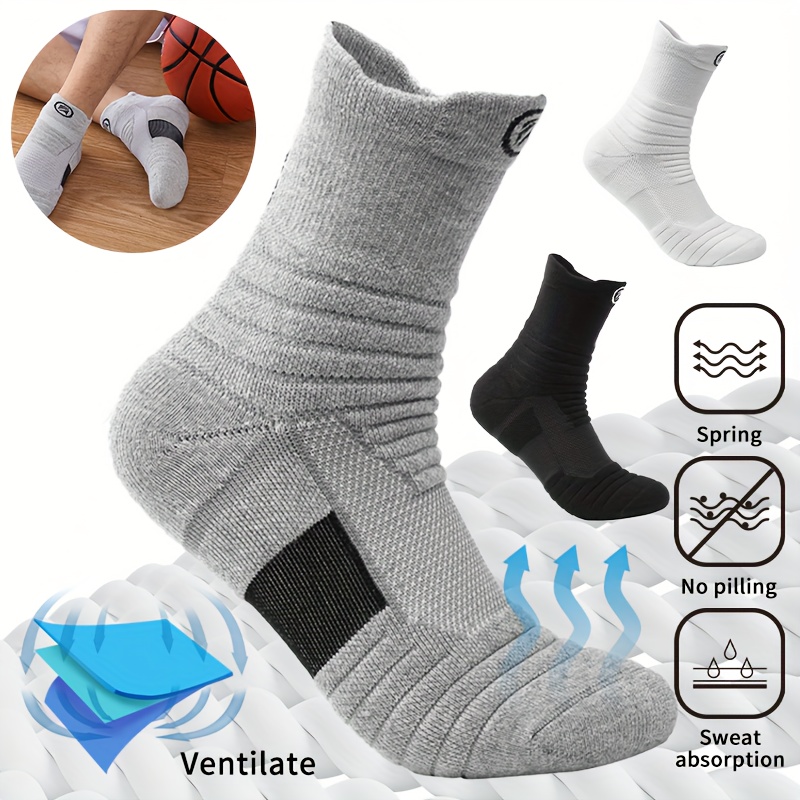 

5 Pairs Of Men's Anti Odor & Sweat Absorption Crew Socks, Comfy & Breathable, Elastic Sport Socks For Men's Outdoor Activities