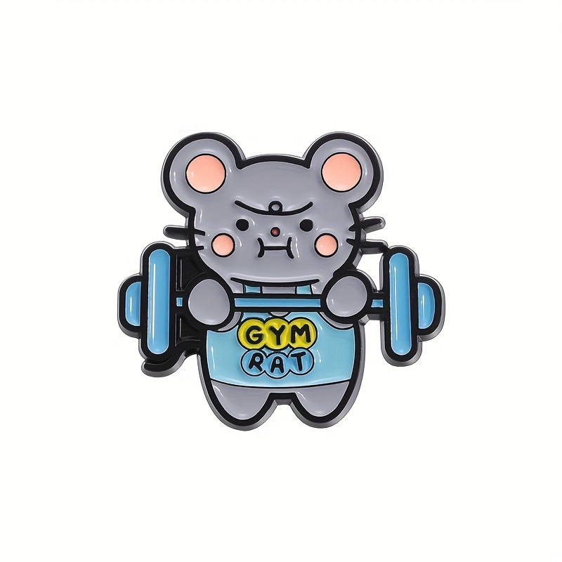 TEMU Cute Gym Rat Enamel Pin - Zinc Alloy Weightlifting Mouse Brooch Clip For Fitness Buffs - 1pc