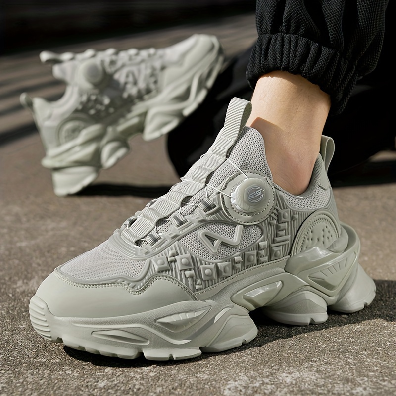 Herren Freizeit-Retro-Sneaker mit Dicker Plateausohle zur Körpererhöhung,  Schnellverschluss ohne Schnürsenkel und Knopfverschluss, Atmungsaktives