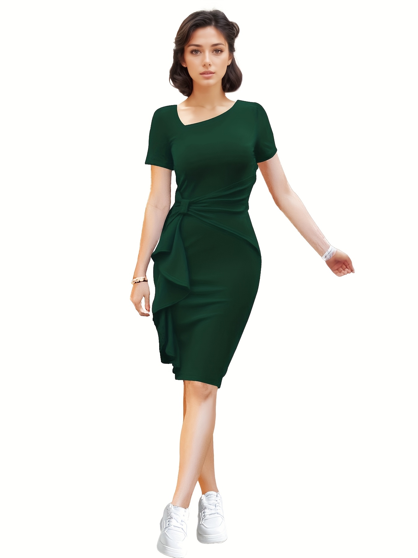 A Stylish And Elegant Fitted Short-Sleeve Dress for Women.
